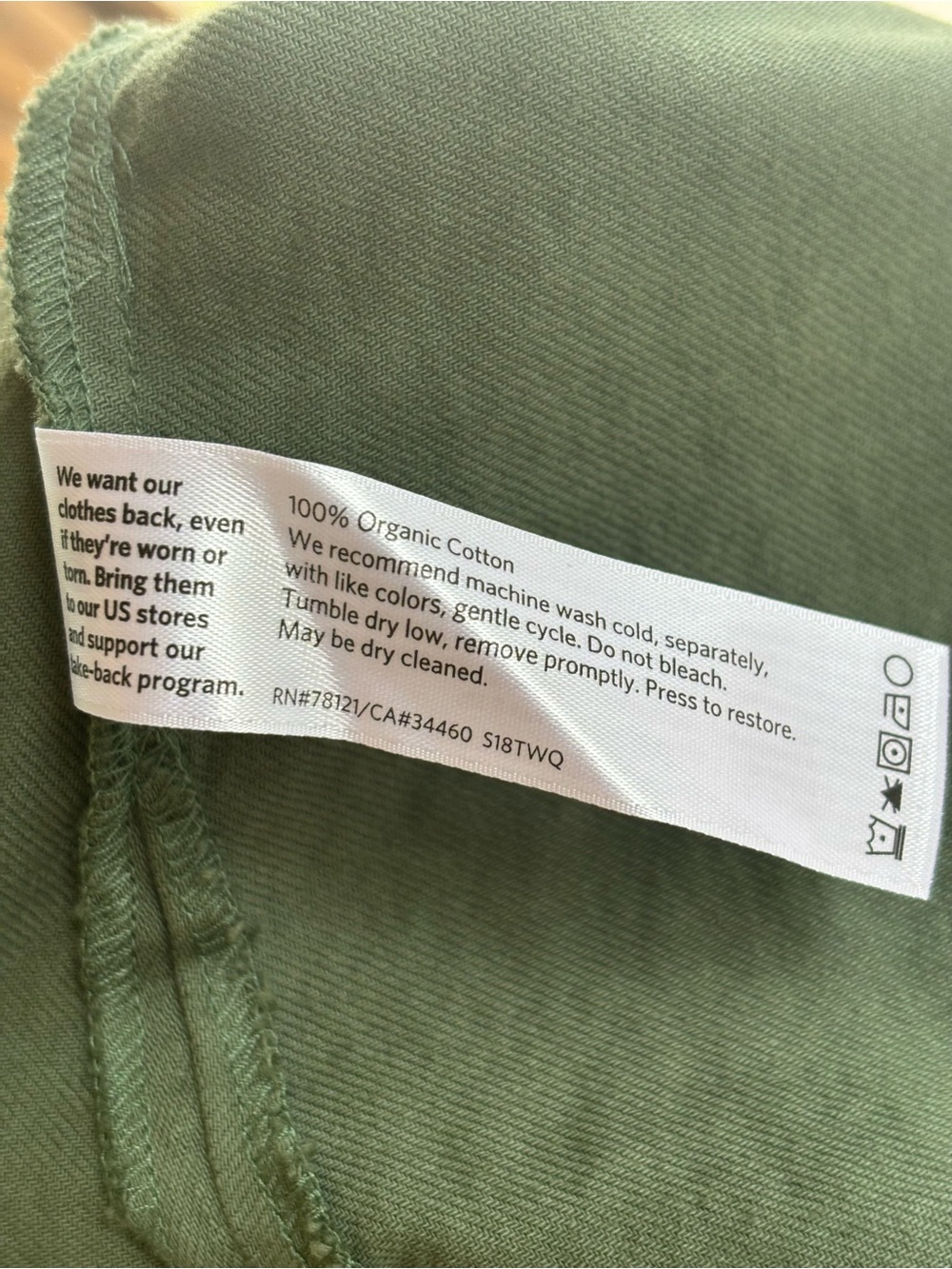 100% Organic Cotton Eileen Fisher Olive Green Tank Dress Pockets Size S/P - Picture 3 of 5